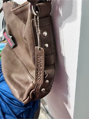 Nino BOSSI Taupe Brown Leather Hobo Bag with Branded Tag